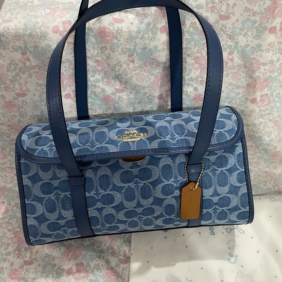 Coach Handbags - Coach Light Blue Signature Denim Shoulder Bag with Tan Tag